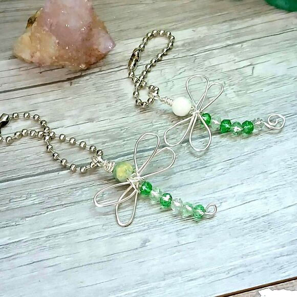 Dragonfly Beaded Keychain Bag Charm, Tree Agate Gemstone Accessories - Picture 3 of 4